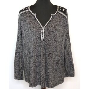 Lucky Brand Women's Dark Boho V Neck Long Sleeve Henley Tunic Popover 2X